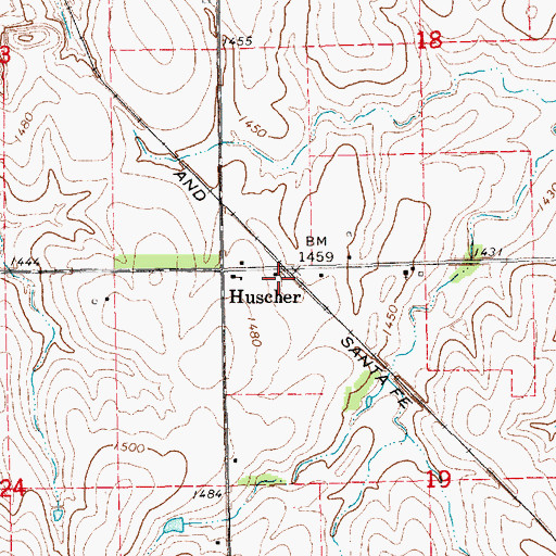 Topographic Map of Huscher, KS