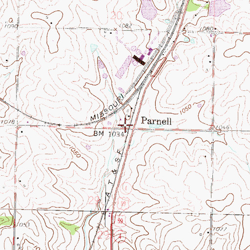 Topographic Map of Parnell, KS