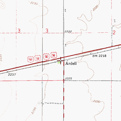 Topographic Map of Ardell, KS