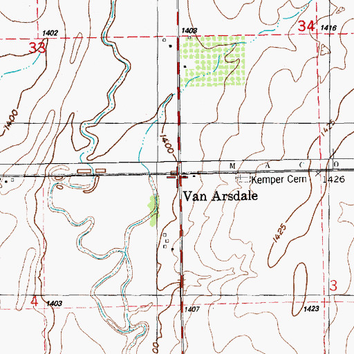 Topographic Map of Van Arsdale, KS