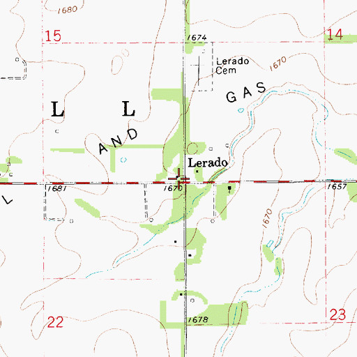 Topographic Map of Lerado, KS