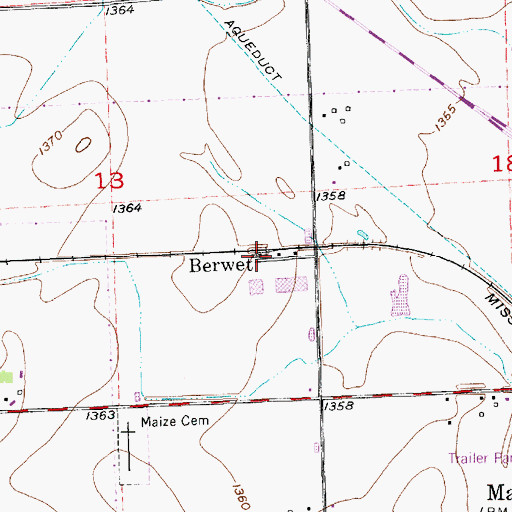 Topographic Map of Berwet, KS