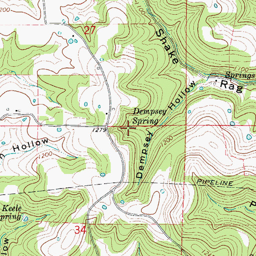 Topographic Map of Dempsey Spring, AR
