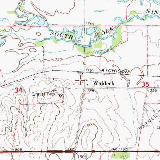 Topographic Map of Waldeck, KS
