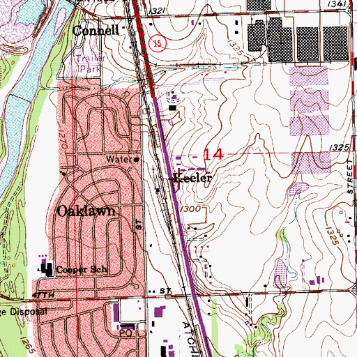 Topographic Map of Keeler, KS