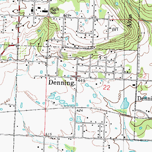 Topographic Map of Denning, AR