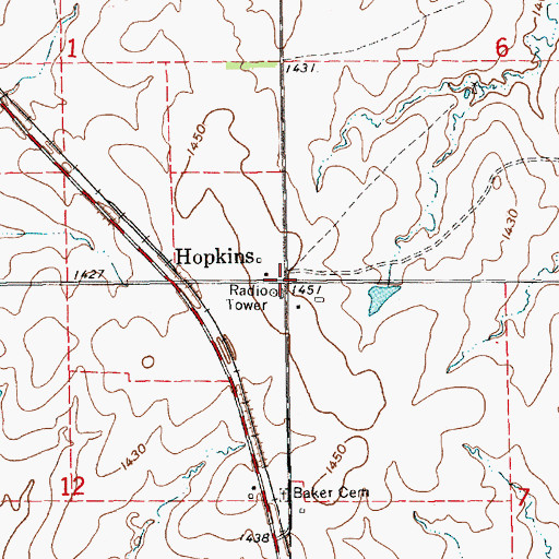 Topographic Map of Hopkins, KS