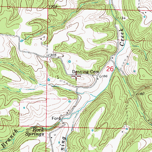 Topographic Map of Denning Cemetery, AR