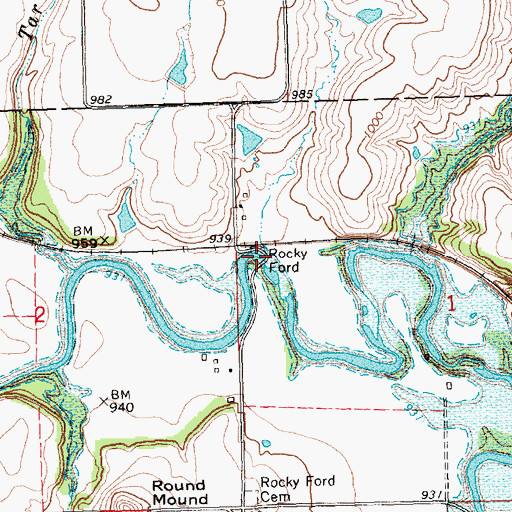 Topographic Map of Rocky Ford, KS