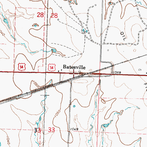 Topographic Map of Batesville, KS