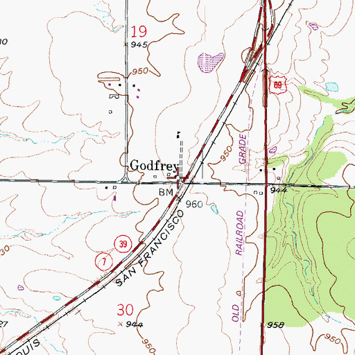 Topographic Map of Godfrey, KS