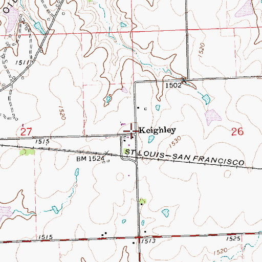 Topographic Map of Keighley, KS