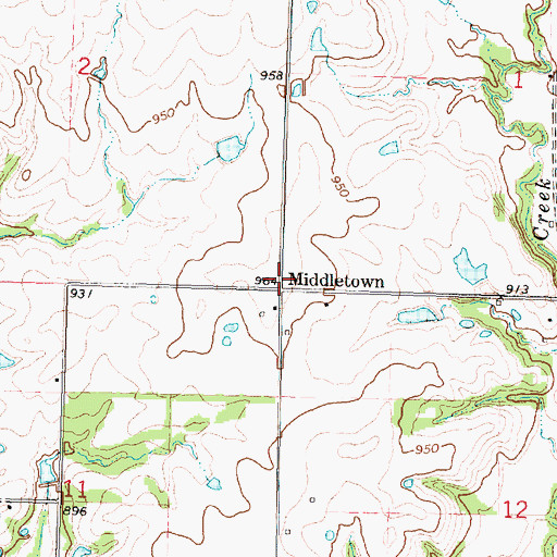 Topographic Map of Middletown, KS