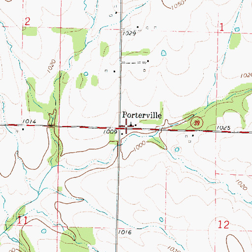 Topographic Map of Porterville, KS