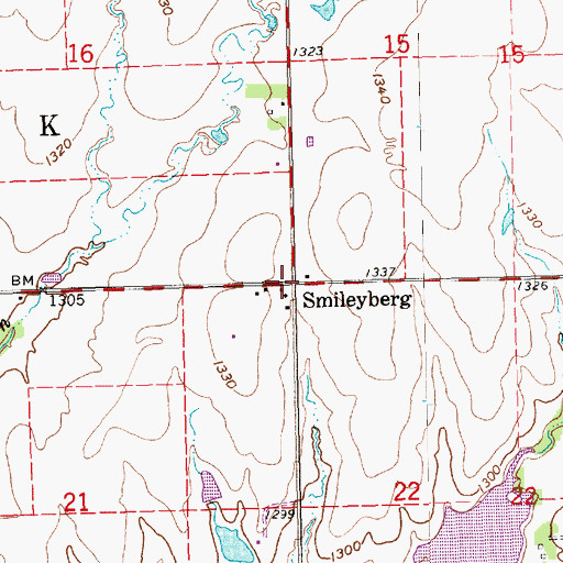 Topographic Map of Smileyville, KS