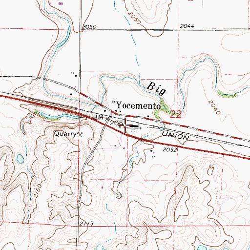 Topographic Map of Yocemento, KS