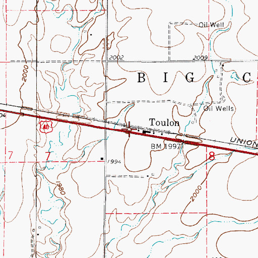 Topographic Map of Toulon, KS
