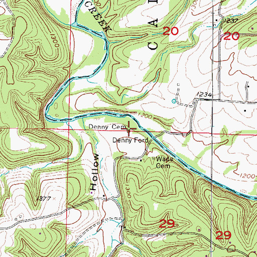 Topographic Map of Denny Cemetery, AR