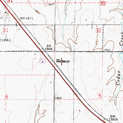 Topographic Map of Homer, KS