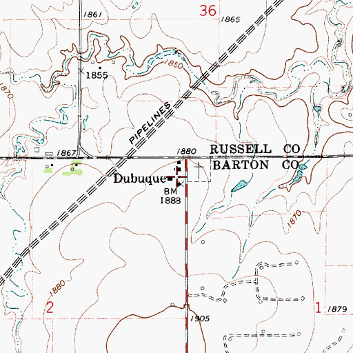 Topographic Map of Dubuque, KS