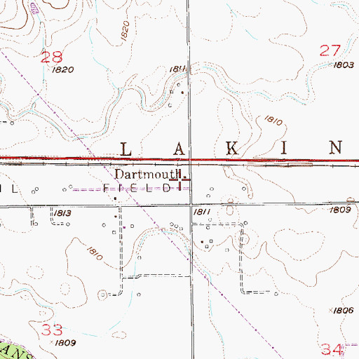 Topographic Map of Dartmouth, KS