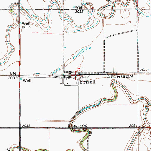 Topographic Map of Frizell, KS