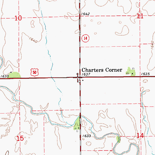 Topographic Map of Charters Corner, KS