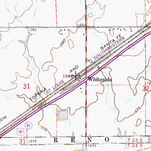 Topographic Map of Whiteside, KS