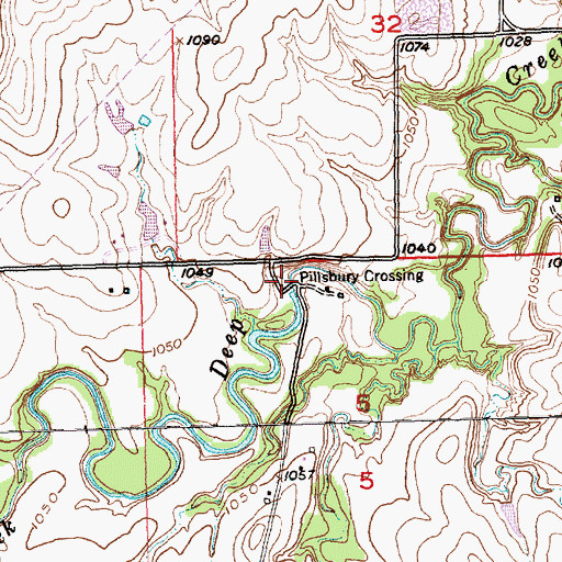 Topographic Map of Pillsbury Crossing, KS