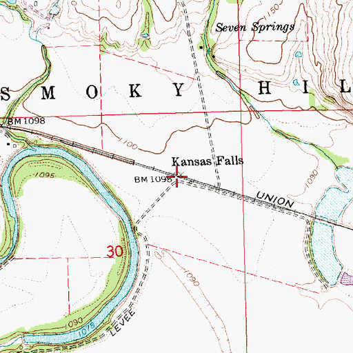 Topographic Map of Kansas Falls, KS