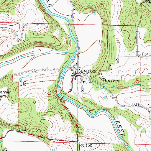 Topographic Map of Denver, AR