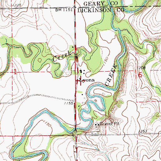 Topographic Map of Lyona, KS