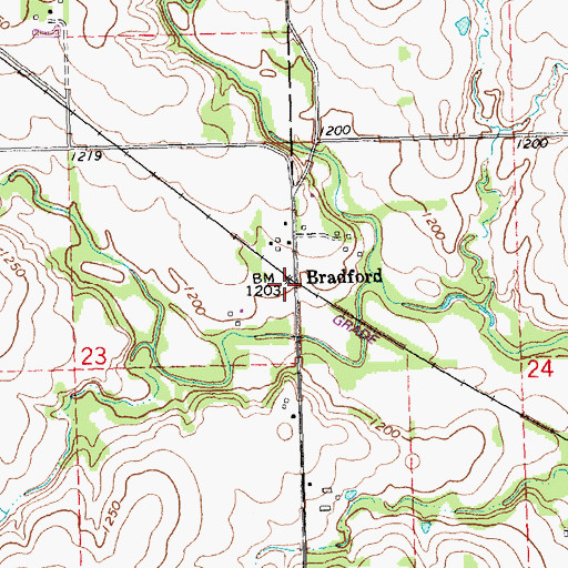 Topographic Map of Bradford, KS