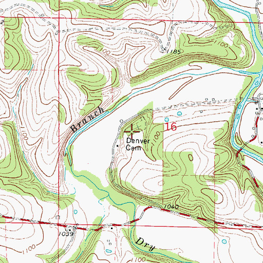Topographic Map of Denver Cemetery, AR