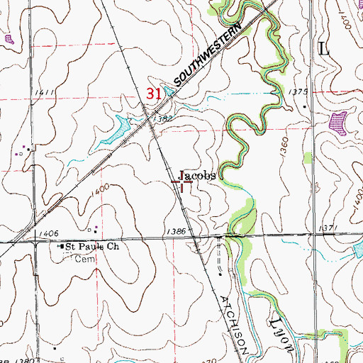 Topographic Map of Jacobs, KS