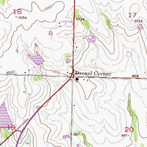 Topographic Map of Drexel Corner, KS