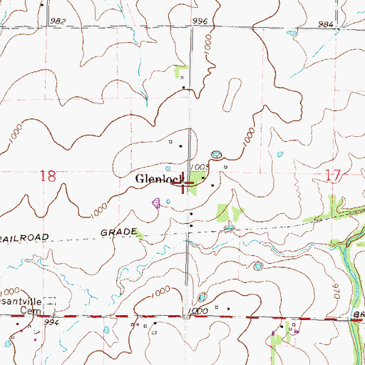 Topographic Map of Glenlock, KS