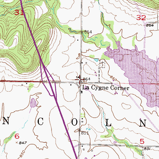 Topographic Map of La Cygne Corner, KS