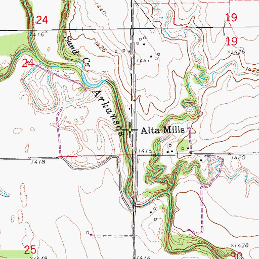 Topographic Map of Alta Mills, KS