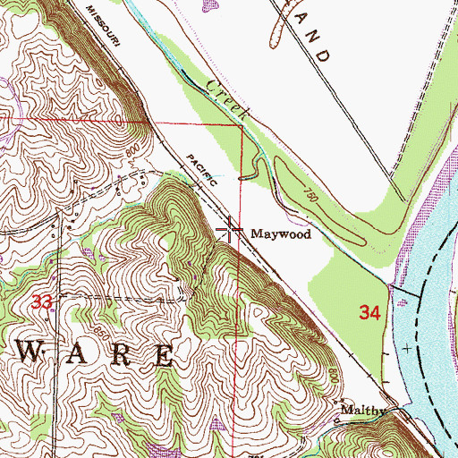 Topographic Map of Maywood, KS