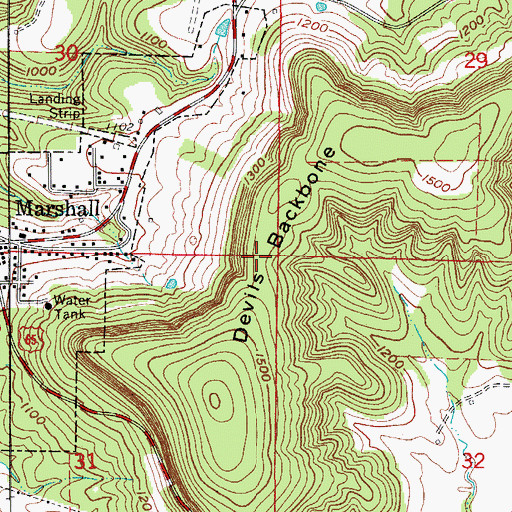 Topographic Map of Devils Backbone, AR