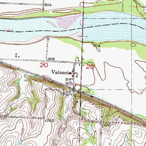 Topographic Map of Valencia, KS
