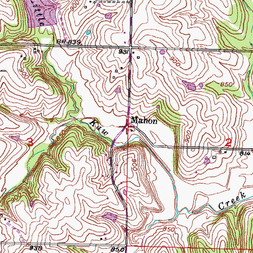 Topographic Map of Mahon, KS