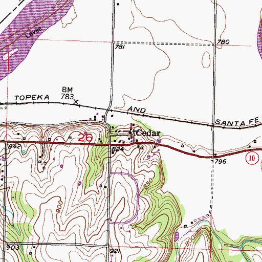 Topographic Map of Cedar, KS