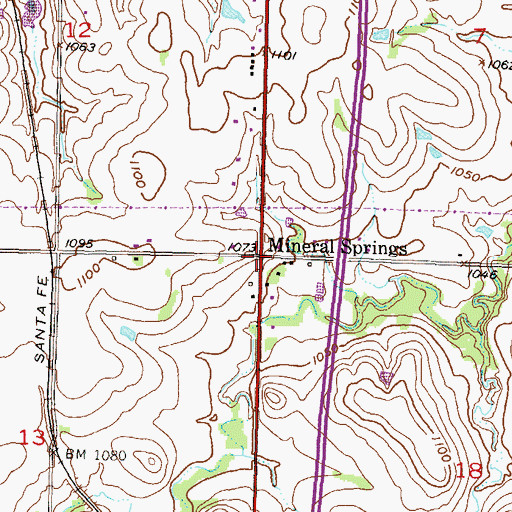 Topographic Map of Mineral Springs, KS