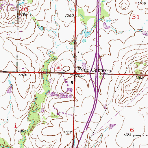 Topographic Map of Four Corners, KS