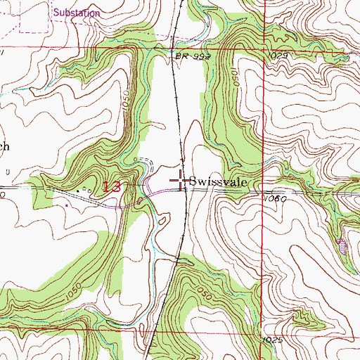 Topographic Map of Swissvale, KS