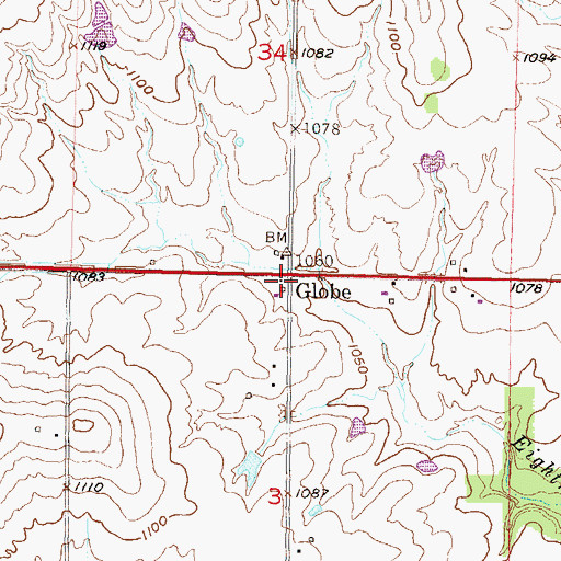 Topographic Map of Globe, KS