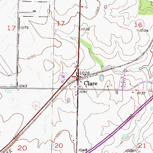 Topographic Map of Clare, KS