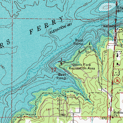 Topographic Map of Devils Fork Recreation Area, AR